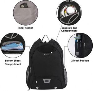Mochila deportiva de malla negra para baloncesto, fútbol, voleibol, con compartimento para balón y zapatos, de fábrica BSCI. - Product Image 4