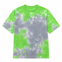 T-shirt en coton biologique à col rond, coupe ample, style urbain, tie-dye nuage vert vif, certifié GOTS et OEKO-TEX, HuaYi
