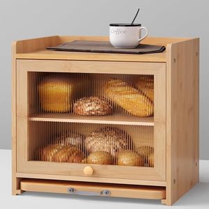 Gabinete de Almacenamiento de Alimentos de Bambú con Niveles, Resistente a la Humedad y Transpirable, para Pan y Bocadillos, Uso Doméstico - Product Image 1