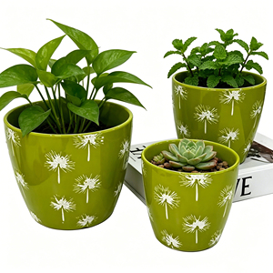 Nouveaux pots de <span class=keywords><strong>fleurs</strong></span> en céramique coniques <span class=keywords><strong>à</strong></span> motif pissenlit vert citron pour la culture intérieure, la décoration de la maison et l'aménagement de bureaux - Product Image 4