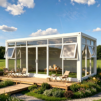Maison conteneur préfabriquée MHY certifiée CE avec mur-rideau entièrement vitré, 20 pieds, 40 pieds, maisons conteneurs modulaires préfabriquées pour hébergement touristique