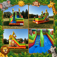 Structure gonflable commerciale à thème animalier avec toboggan combiné, équipement de location pour fêtes d'anniversaire, toboggan gonflable sec avec souffleur
