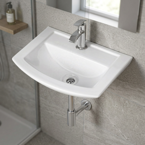 Ceramic Porcelain <b>Wall</b> Hung Wash Basin with Double Hole Faucet <b>Mount</b> for Villa Hospital & Kitchen Use-White 12x18 - Product Image 6