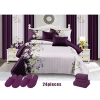 Vente chaude Fleurs Design 24 PCS Rideau Ensemble De Literie Coton Imprimé Couvre-lit Ensemble avec Rideau De Douche