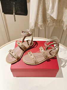 Women's White Braided Strap Studded Flat Sandals Ankle Buckle Summer Casual Shoes - Product Image 4