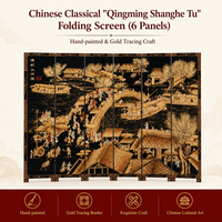 Paravent haut de gamme peint à la main pour le Festival Qingming MF-P3102B, cloison en bois à 6 panneaux