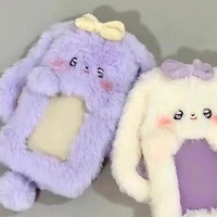 Porte-cartes animalier en peluche lapin mignon, style dessin animé, protecteur pour carte d'étudiant, carte de bus et porte-photo, avec fonction pendentif