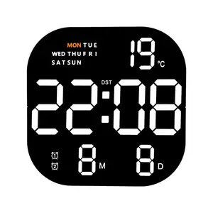 Multifunctional Large Screen Square Led Wall Clock Remote Control Digital Alarm Clock Display Calendar Temperature Table Clock