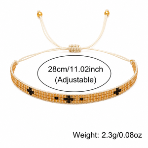 Bracelet perlé Go2boho, perles en verre filé <span class=keywords><strong>à</strong></span> la main couleur or avec motif géométrique noir, bijou ajustable idéal pour un cadeau - Product Image 6