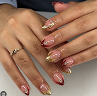 TSZS Faux Ongles Réutilisables de Luxe Couverture Complète Amande Carrée Acrylique Motif Léopard Floral Fabriqués à la Machine pour Femmes