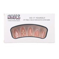 Faux Ongles Roses Nude Sakura Dorés à Presser, 24 Pièces, Préfabriqués, Personnalisables OEM, Vente en Gros et Dropshipping Transfrontalier