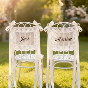 Bannière de chaise de mariage personnalisée en ruban de satin avec dentelle tendance pour la mariée et le marié, idéale pour la douche nuptiale et les réceptions en extérieur - Product Image 2