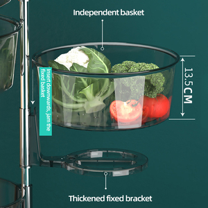 4-Tier Detachable Black Eco-Friendly Plastic Kitchen <strong>Rack</strong> Rotating Basket Cart Wheels <strong>Veggies</strong> Fruits Storage - Product Image 3