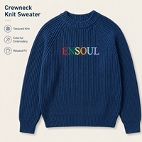 Pulls en tricot épais à col ras du cou et manches raglan pour hommes, coupe décontractée, logo brodé, tricot texturé, OEM ODM, mode hiver