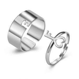 2pcs /set Gold <b>Silver</b> Plated Hollow Out Key Lock Couple <b>Ring</b> for Men Women Couples <b>Adjustable</b> Opening Puzzle <b>Rings</b> - Product Image 6