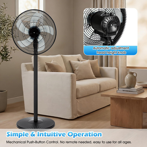 Ventilateur sur pied en plastique noir de 16 pouces avec télécommande, affichage numérique, refroidissement électrique de l'air pour usage domestique et hôtelier - Product Image 6