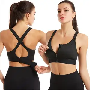 Sutiã acolchoado top com zíper frontal, venda quente de sutiã para esportes, yoga, academia, corrida, fitness, top, regata acolchoada, ajustável, yoga