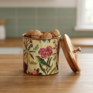 Conteneur alimentaire rond en cuivre avec couvercle, pot de rangement à imprimé floral bohème pour la cuisine, 1 couche, pour garder les aliments frais - Product Image 3
