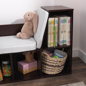 Banc de lecture en bois pour enfants Espresso avec rangement ouvert, coin lecture Montessori pour enfants, banc de rangement en bois avec compartiments - Product Image 4