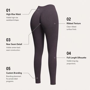 Seamless High Waist Yoga <b>Legging</b> with <b>Booty</b> Contour Detail Ribbed Waistband Solid Deep Plum Professional Fitness Collection - Product Image 3