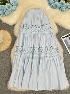 Faldas Largas Oversize para Mujer, de Cintura Alta <span class=keywords><strong>con</strong></span> Volantes de Encaje, Maxi Faldas de Verano <span class=keywords><strong>con</strong></span> Parches y Cintura Elástica, Estilo Casual - Product Image 4