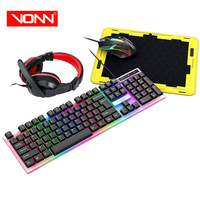 T-wolf 4-en-1 TF240 Kit Filaire Rétroéclairé pour Gaming : Clavier, Souris, Casque et Tapis de Souris pour PC Gaming et Bureau