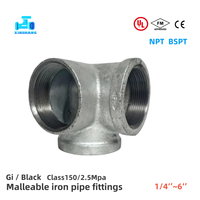 Raccord en T en fonte malléable noir à angle droit, tête hexagonale, sortie latérale 4 voies, surface sablée, basse pression, moulage flexible pour usage domestique