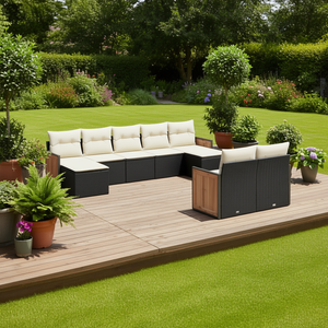Ensemble de canapés de patio en rotin noir 9 pièces, meubles de jardin d'extérieur avec protection UV, design contemporain - Product Image 2