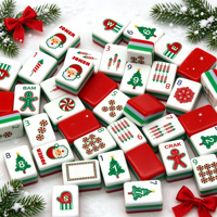 Mahjong de Lujo Acrílico de 4 Capas con Diseño de Árbol de Navidad, Santa Claus y Copos de Nieve Rojos y Verdes, 160 Fichas, Regalo Personalizado