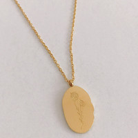 Collier de fleurs de naissance personnalisé gravé double face en acier inoxydable imperméable pour femmes de 12 mois