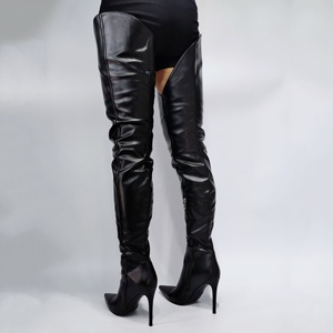 รองเท้าบูทหุ้มข้อสูงแบบเรียบง่าย ไซส์ใหญ่พิเศษ 47 สำหรับผู้หญิง ปลายแหลม มีซิปด้านข้าง ส้นบาง รองเท้าบูทสูงถึงต้นขา - Product Image 3