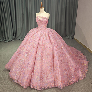 Vestido de Quinceañera de Satén con Apliques de Encaje, Hombros Naturales, Mangas Desmontables, Largo hasta el Suelo, Vestido de Gala para Fiesta de Cumpleaños 1238 - Product Image 4