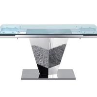 Table à manger extensible avec plateau en verre transparent de 12 mm d'épaisseur, pieds en métal, table multifonctionnelle pour la maison et le bureau