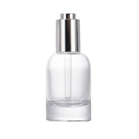 Flacons compte-gouttes en verre transparent de 15 ml, 30 ml, 50 ml avec bouchon métallique argenté, vides, pour sérum, huile essentielle, cosmétiques et soins de la peau