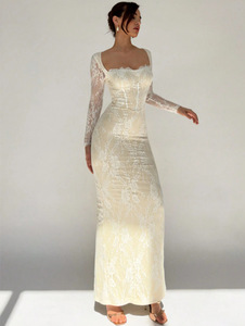 Re Mcgreen Star 2025 nuova moda romantica pizzo elegante elegante collo quadrato abito Vintage in pizzo a maniche lunghe - Product Image 6