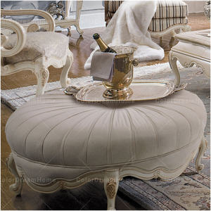 French Antique Luxury Round Stool Solid Wood Fabric Soft <strong>Footstool</strong> <strong>Mid</strong> <strong>Century</strong> Velvet Stool Ottoman Stool - Product Image 1