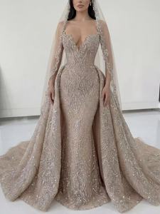 Abito <span class=keywords><strong>da</strong></span> <span class=keywords><strong>Sposa</strong></span> di Lusso su Misura a Due Pezzi <span class=keywords><strong>con</strong></span> Perline, <span class=keywords><strong>Velo</strong></span> e Strascico Staccabile, Stile Sirena - Product Image 2