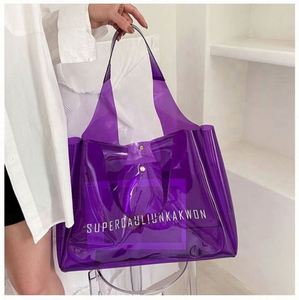 Sacs fourre-tout transparents en PVC grand format, imperméables, avec poignées, couleur unie, personnalisables avec logo, vente en gros - Product Image 6