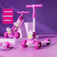 Trottinette Enfant Pliable à 3 Roues Lumineuse avec Musique, Hauteur Réglable, en Plastique, pour 3-6 Ans, Jouet d'Extérieur, Vente en Gros