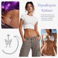 Anneau de nombril en acier inoxydable 316L, barre incurvée argentée, papillon queue de hirondelle, CZ pendantes, bijoux de piercing hypoallergéniques