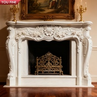YOUFINE Bingkai Perapian Marmer Rococo Prancis Kustom, Ukiran Tangan, Mantel Perapian Marmer Putih untuk Interior Vila