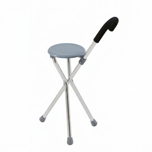 Trépied pliable en aluminium antirouille, tabouret canne gris, siège rond en plastique, poignée en mousse antidérapante - Product Image 1