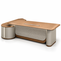 Bureau de direction moderne de luxe en forme de L avec éclairage LED pour bureau de direction, salle de PDG, bureau administratif, table en bois pour chef