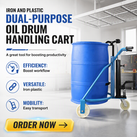 Nouveau chariot multifonctionnel pour fûts d'huile avec manutention hydraulique manuelle, disponible en options fer et plastique