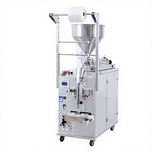 Machine d'emballage verticale automatique avec trémie chauffante et remplisseur de liquides haute précision pour sachets de sauce soja, cosmétiques et aliments en film - Product Image 1