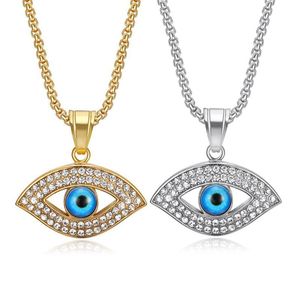 Collier pendentif œil porte-bonheur en acier inoxydable plaqué or et argent, cristal bleu, bijou unisexe, cadeau - Product Image 1