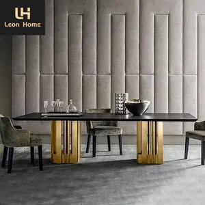 Mesa de jantar moderna de luxo, conjunto de cadeiras e cadeiras com 12 lugares para sala de jantar e móveis na cor preta, mármore, sala de jantar