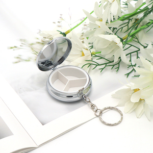 Customized Metal Keychain with Shaped Sticker Mini 3 Compartment 3D Pill Container Low MOQ Promotional Keyrings Pill Box
