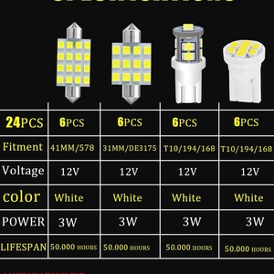 Bombillas LED para Automóvil T10 41mm 31mm, Kit de Iluminación Interior Blanco, Luz de Lectura, Luz de Matrícula, 24 Piezas - Product Image 3