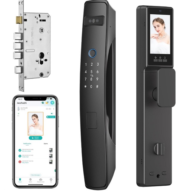 3D Face Recognition Video Doorbell Security WiFi Fingerprint Smart Door Lock Camera with Tuya APP Control